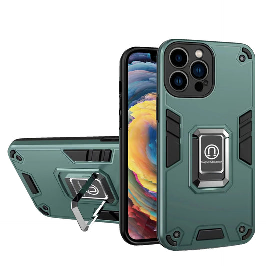 Husa Iron Warriors pentru iPhone 13 Pro, Vivimall,  Hybrid Ring Holder Kickstand, Verde inchis - vivimall.ro