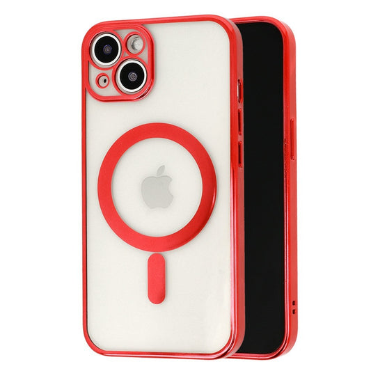 Husa MagSafe pentru Apple iPhone 11, Protectie camera, Full TPU, Margini colorate Electroplating, Magnetica, Incarcare Wireless, Vivimall, Rosu - vivimall.ro