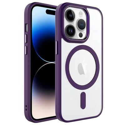 Husa MagSafe pentru Apple iPhone 12/ 12 Pro, Full Cover, Frosted Acrylic Color Big Hole, Magnetica, Incarcare Wireless, Vivimall, Mov - vivimall.ro