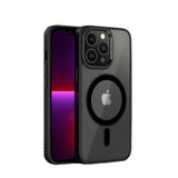 Husă MagSafe iPhone 13 Full Cover acril frosted negru, vedere frontală și spate