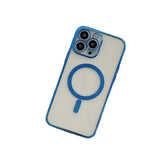 Husa MagSafe pentru Apple iPhone 13 Pro, Protectie camera, Full TPU, Margini colorate Electroplating, Magnetica, Incarcare Wireless, Flippy, Albastru - vivimall.ro