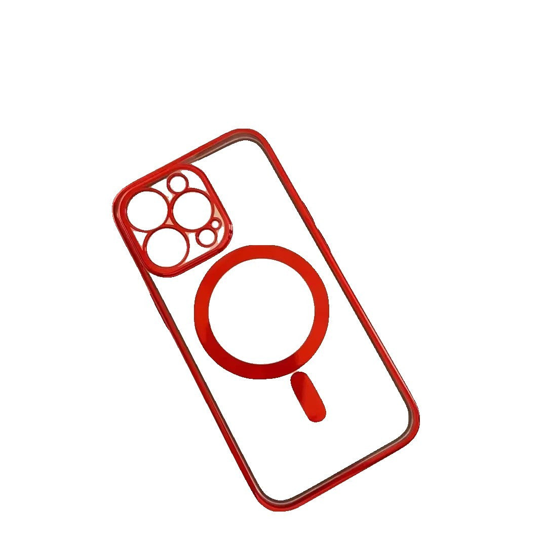 Husa MagSafe pentru Apple iPhone 13, Protectie camera, Full TPU, Margini colorate Electroplating, Magnetica, Incarcare Wireless, Flippy, Rosu - vivimall.ro