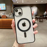 Husa MagSafe pentru Apple iPhone 14, Full Cover, Frosted Acrylic Color Big Hole, Magnetica, Incarcare Wireless, Flippy, Negru - vivimall.ro