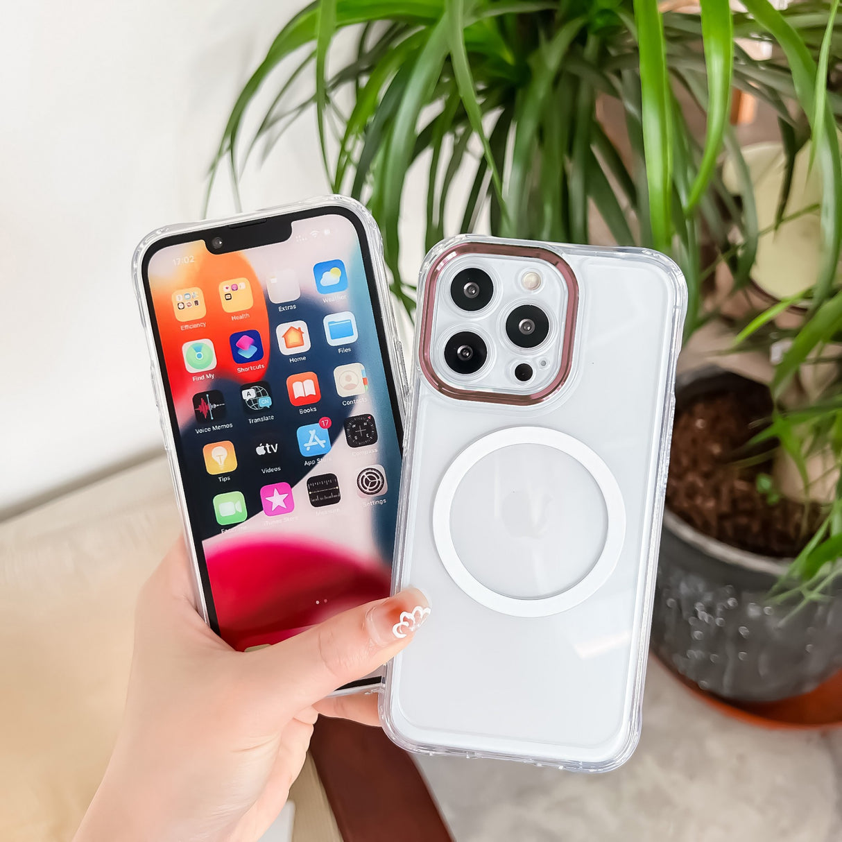 Husa MagSafe Silicone pentru iPhone 12, Flippy, Transparenta, Magnetica, Extra Protectie Camera Roz - vivimall.ro