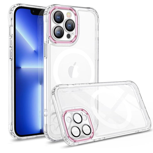 Husa MagSafe Silicone pentru iPhone 12, Vivimall, Transparenta, Magnetica, Extra Protectie Camera Roz - vivimall.ro
