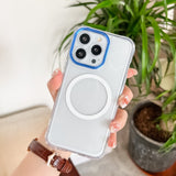 Husa MagSafe Silicone pentru iPhone 13 Pro Max, Flippy, Transparenta, Magnetica, Extra Protectie Camera Albastru - vivimall.ro