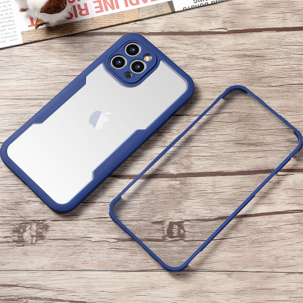 Husa Max Defence pentru Samsung Galaxy A33 5G, Bumper Albastru, Fata Dubla Transparenta, Protectie Antisoc Full 360 ( fata, spate, margini ), Flippy - vivimall.ro