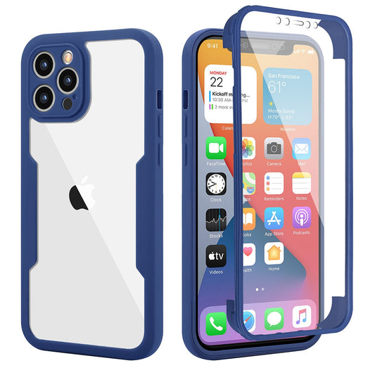 Husa Max Defence pentru Samsung Galaxy S22 Ultra, Bumper Albastru, Fata Dubla Transparenta, Protectie Antisoc Full 360 ( fata, spate, margini ), Vivimall - vivimall.ro