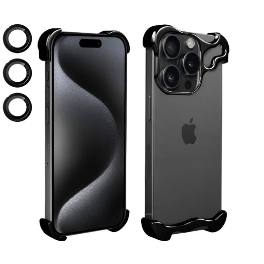 Husa Metalica Compatibila cu iPhone 15 Pro Max, Protectie pentru Colturile Telefonului si Camera, Lentile pentru Obiective, Aliaj, Antisoc, Antizgariere, Negru - vivimall.ro
