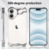 Capac metalic colț superior iPhone 16 din aliaj, antizgariere, vedere laterală detaliată