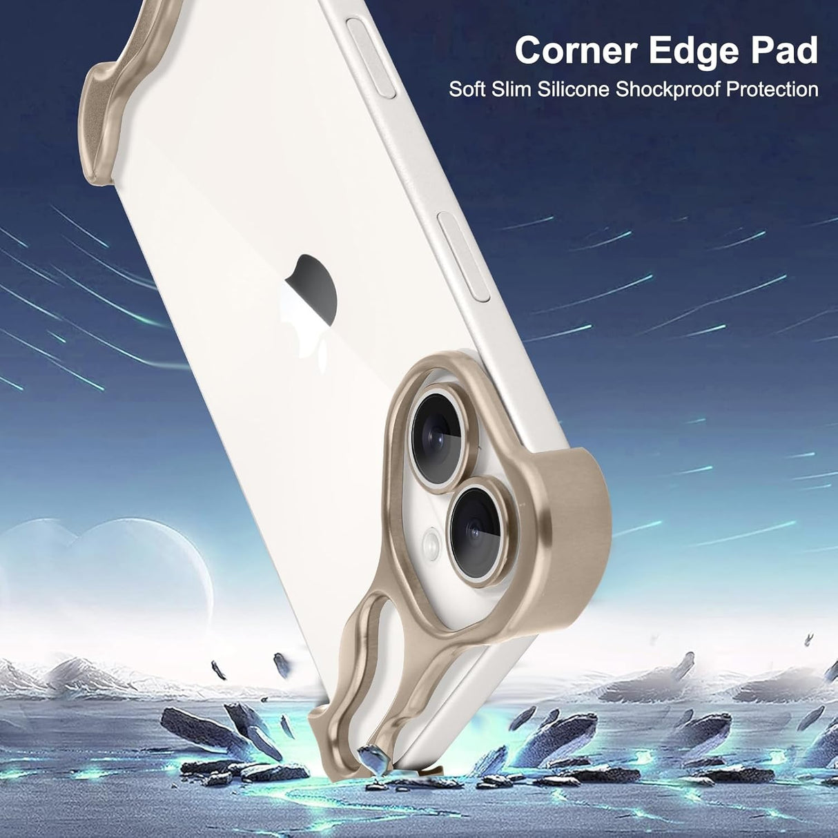 Capac metalic auriu pentru colțul inferior iPhone 16 Plus, acces porturi păstrat