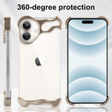 Set husă metalică iPhone 16 Plus aurie montat pe telefon, vedere laterală completă