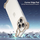 Set protecție metalică iPhone 16 Pro — capac colț superior, inferior și inel cameră, aliaj auriu