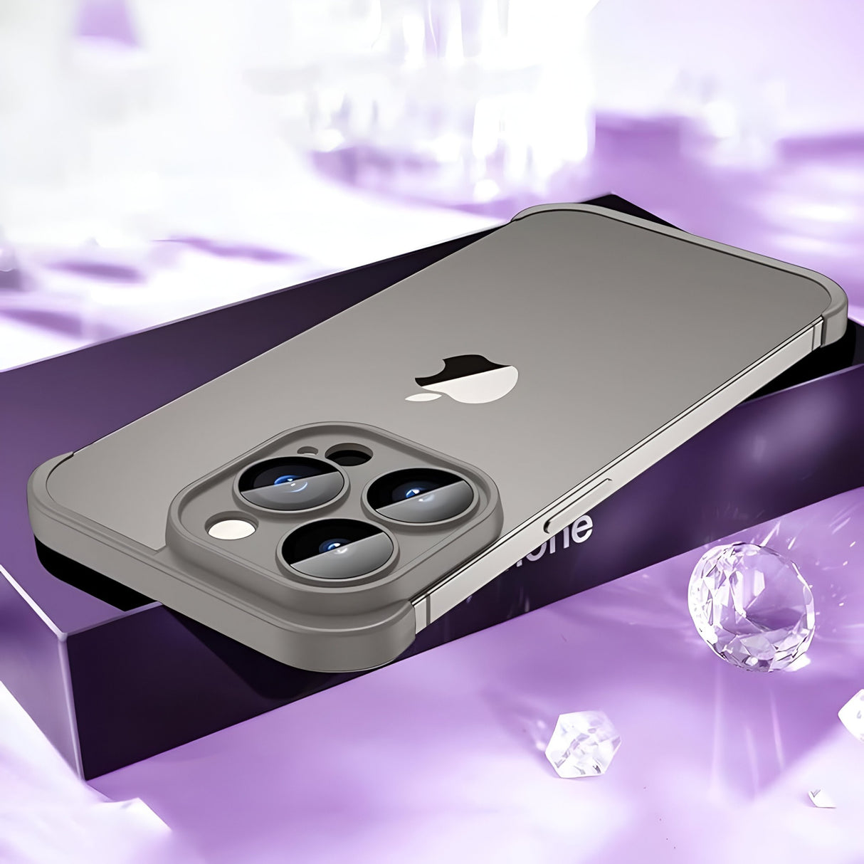 Set complet husă metalică Edgeless iPhone 15 gri mat — capac colț superior, inferior și cameră