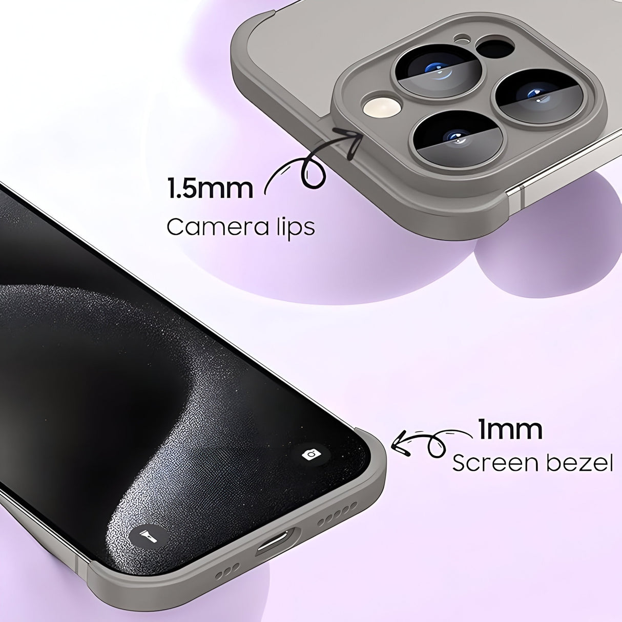 Husa Metalica Edgeless Compatibila cu iPhone 15 Plus, Vivimall, Protectie pentru Colturi si Camera, Aliaj, Antisoc, Antizgariere, Gri Mat - vivimall.ro
