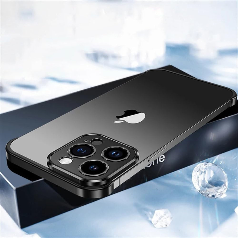 Husa Metalica Edgeless Compatibila cu iPhone 16, Vivimall, Protectie pentru Colturi si Camera, Aliaj Aluminiu, Antisoc, Antizgariere, Negru - vivimall.ro
