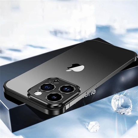 Set 3 capace metalice iPhone 16, capac colț superior și inferior aliaj aluminiu, negru