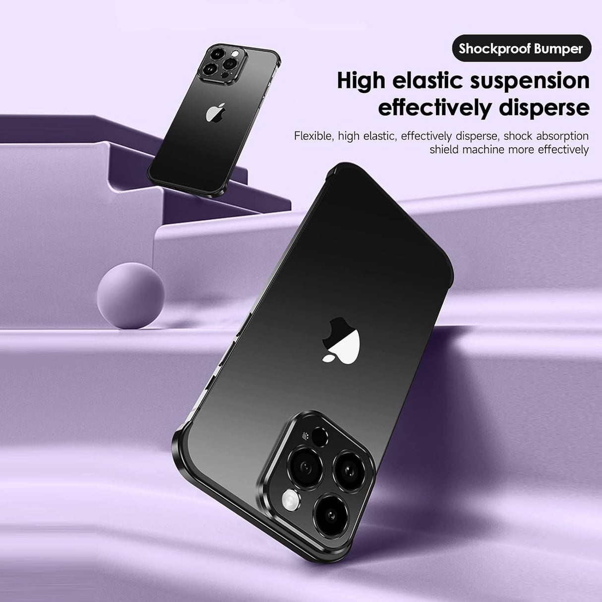Husa Metalica Edgeless Compatibila cu iPhone 16, Vivimall, Protectie pentru Colturi si Camera, Aliaj Aluminiu, Antisoc, Antizgariere, Negru - vivimall.ro