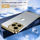 Husă metalică edgeless iPhone 16 auriu, protecție cameră principală, detaliu modul foto