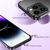 Husă metalică edgeless iPhone 16 Plus negru aplicată pe telefon, acces complet porturi păstrat