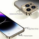 Husă metalică iPhone 16 Plus auriu montată pe telefon, vedere spate, design modern