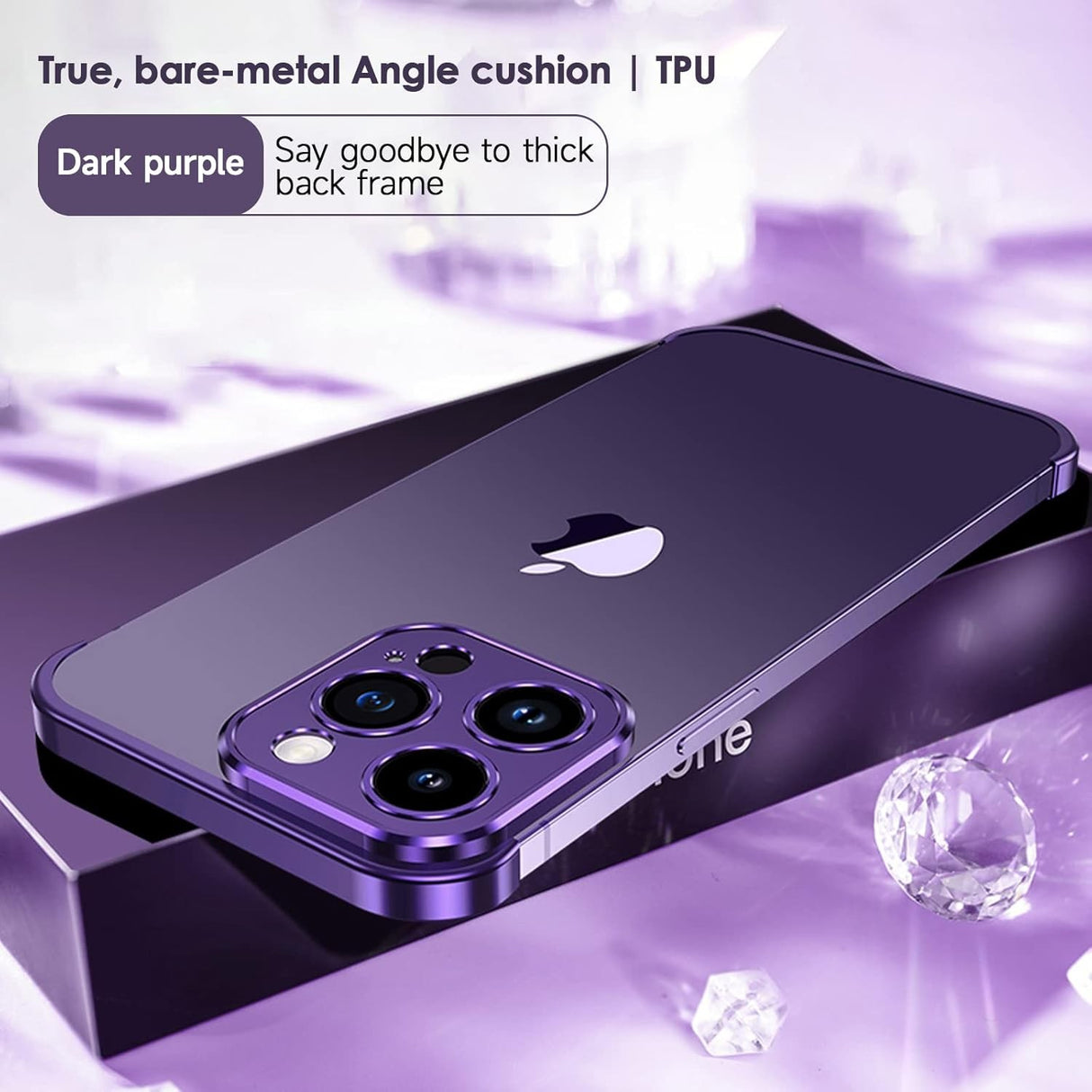 Husă metalică iPhone 16 Pro montată pe telefon, protecție colțuri, vedere laterală
