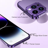 Detaliu protecție colț superior iPhone 16 Pro, aliaj aluminiu, finisaj mov antizgariere