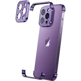 Husă metalică edgeless mov pentru iPhone 16 Pro, aliaj aluminiu, vedere frontală set complet