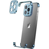 Husa Metalica Edgeless Compatibila cu iPhone 16 Pro, Vivimall, Protectie pentru Colturi si Camera, Aliaj Aluminiu, Antisoc, Antizgariere, Albastru - vivimall.ro