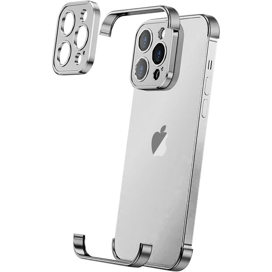 Husa Metalica Edgeless Compatibila cu iPhone 16 Pro, Vivimall, Protectie pentru Colturi si Camera, Aliaj Aluminiu, Antisoc, Antizgariere, Argintiu Titan - vivimall.ro