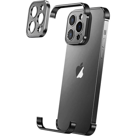 Husa Metalica Edgeless Compatibila cu iPhone 16 Pro Max, Vivimall, Protectie pentru Colturi si Camera, Aliaj Aluminiu, Antisoc, Antizgariere, Negru - vivimall.ro