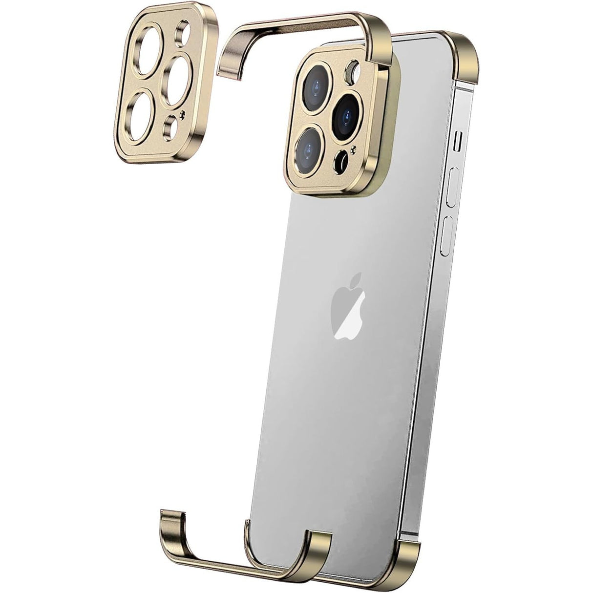 Husă metalică Edgeless aurie pentru iPhone 16 Pro Max, vedere frontală, aliaj aluminiu