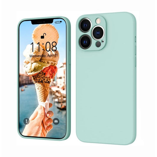 Husa pentru Apple iPhone 14 Vivimall, Liquid Silicone, cu Microfibra pe interior, Protectie Antisoc, Light Cyan - vivimall.ro