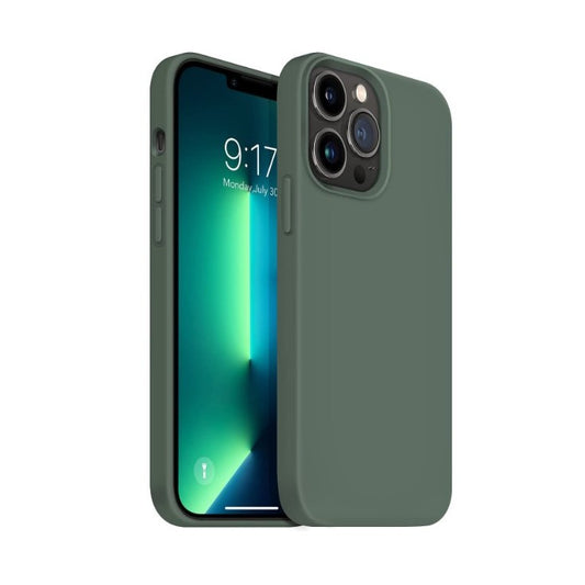 Husa pentru Apple iPhone 14 Plus Vivimall, Liquid Silicone, cu Microfibra pe interior, Protectie Antisoc, Dark Green, Verde inchis - vivimall.ro