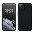 Husă iPhone 14 Pro din silicon lichid negru, vedere frontală, căptușeală microfibră interior