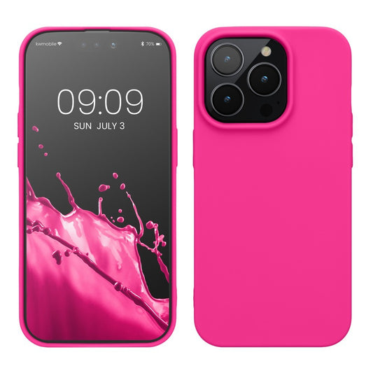 Husa pentru Apple iPhone 14 Pro Vivimall, Liquid Silicone, cu Microfibra pe interior, Protectie Antisoc, Roz-Fuchsia - vivimall.ro