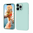 Husă iPhone 14 Pro Max silicon lichid Light Cyan cu microfibră interior, vedere frontală
