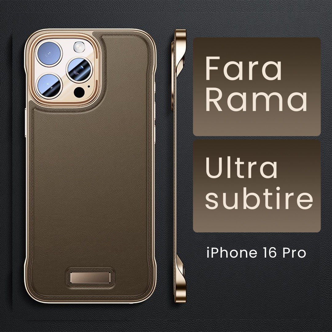 Husa pentru iPhone 16 Pro, husa de protectie pentru telefon, Vivimall, Design Modern fara margini, din Piele PU, Subtire, Desert Gold - vivimall.ro