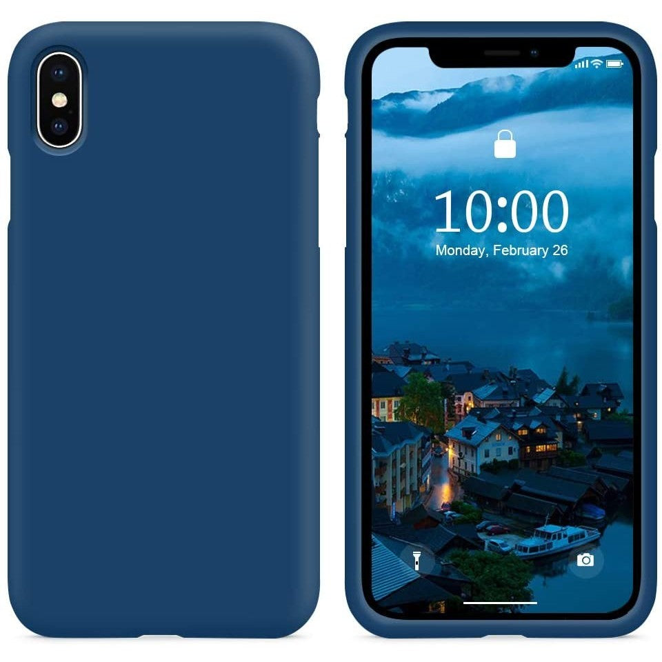 Husa protectie compatibila cu Apple iPhone XS Liquid Silicone Case Albastru inchis - vivimall.ro