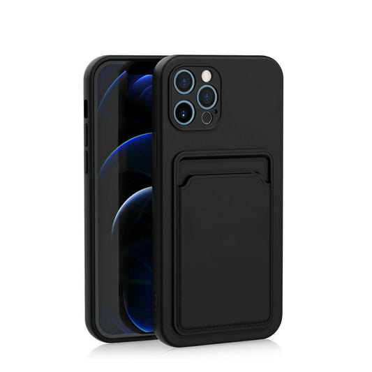 Husa protectie cu suport card compatibila cu Samsung A12 Negru - vivimall.ro