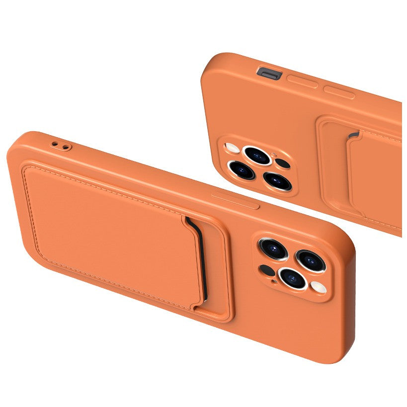 Husa protectie cu suport card compatibila cu Samsung A12 Portocaliu - vivimall.ro