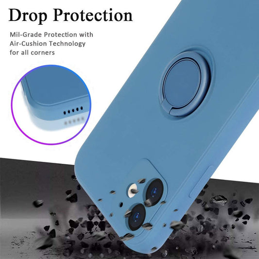 Husa protectie Vivimall compatibila cu Apple iPhone 12 Liquid Silicone Ring cu suport rotativ Albastru - vivimall.ro