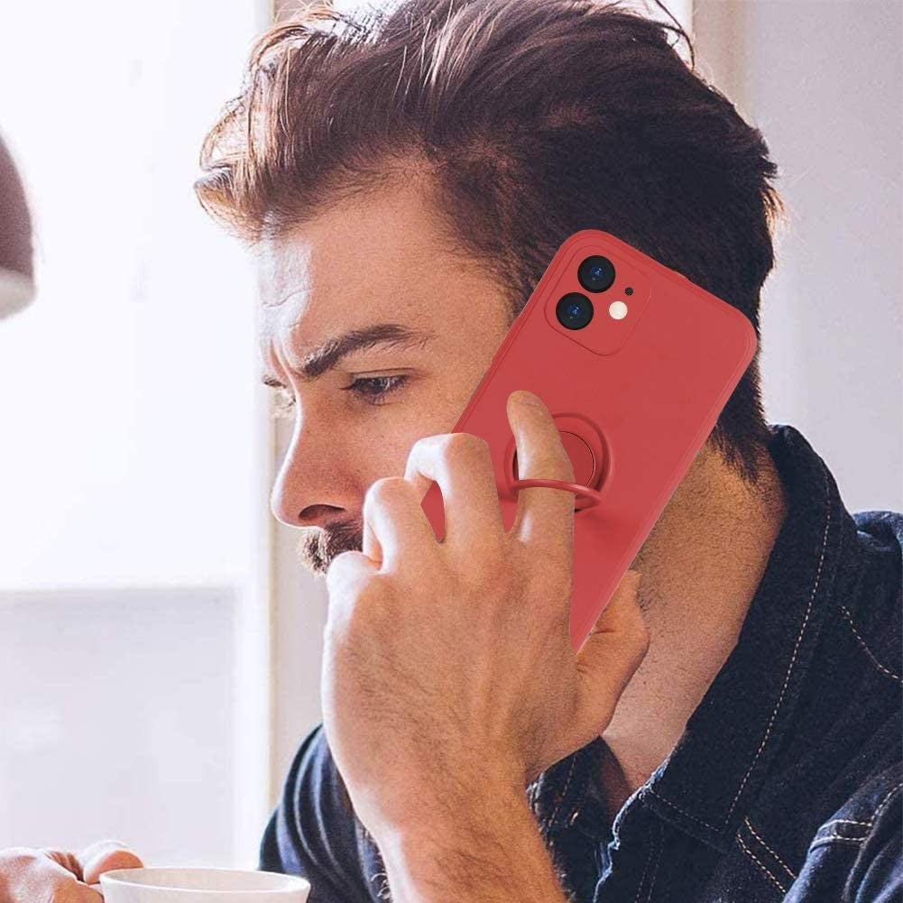 Husa protectie Flippy compatibila cu Apple iPhone 12 Liquid Silicone Ring cu suport rotativ Rosu - vivimall.ro