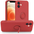 Husă iPhone 12 Silicon Lichid roșu cu inel rotativ 360°, vedere frontală, model Liquid Silicone Ring