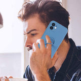 Husa protectie Flippy compatibila cu Apple iPhone 12 Mini Liquid Silicone Ring cu suport rotativ Albastru - vivimall.ro