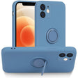 Husă silicon lichid iPhone 12 Mini cu inel rotativ 360°, culoare albastru deschis, vedere frontală