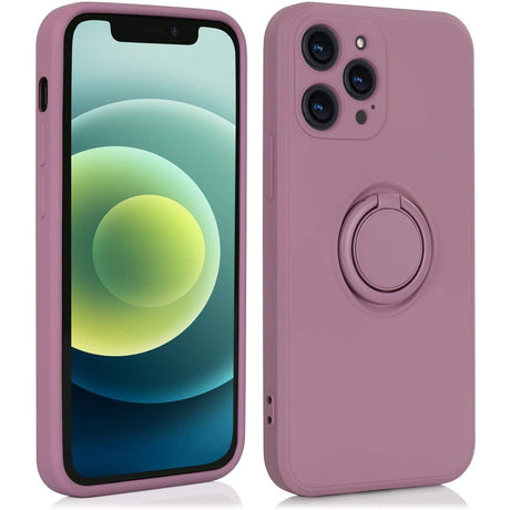 Husa protectie Flippy compatibila cu Apple iPhone 12 Mini Liquid Silicone Ring cu suport rotativ Mov - vivimall.ro