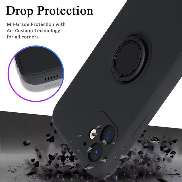 Husa protectie Flippy compatibila cu Apple iPhone 12 Mini Liquid Silicone Ring cu suport rotativ Negru - vivimall.ro