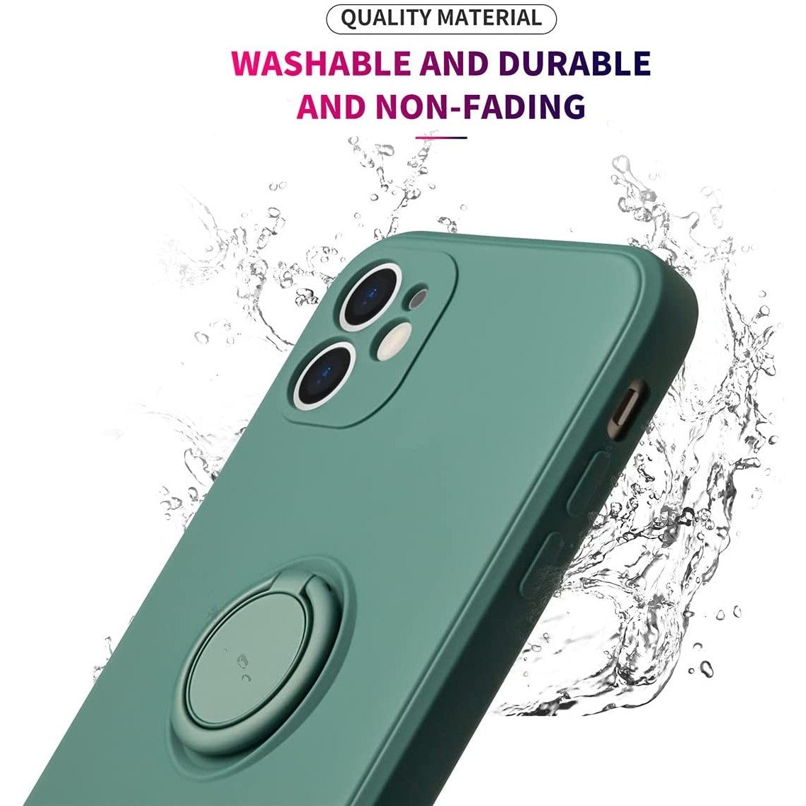 Husa protectie Flippy compatibila cu Apple iPhone 12 Mini Liquid Silicone Ring cu suport rotativ Verde - vivimall.ro