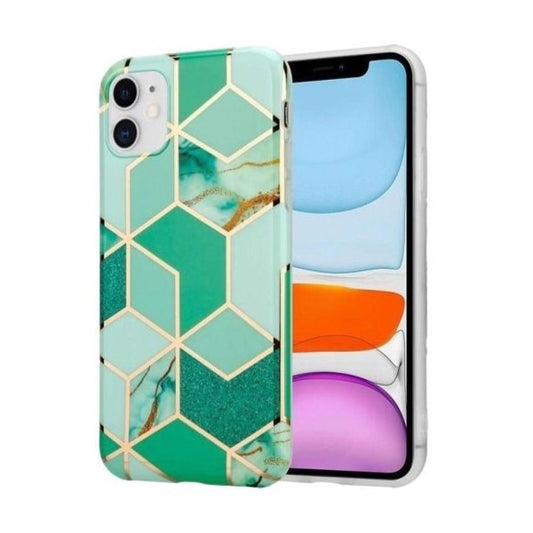 Husa protectie Vivimall compatibila cu Apple iPhone 12 Mini Soft IMD TPU Marble Geometric Verde - vivimall.ro